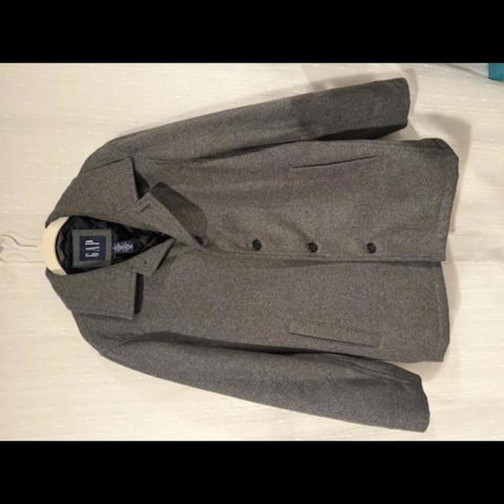 GAP WOOL BLEND GRAY PEACOAT QUILT LINED SINGLE BREAST MEN S
